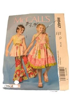 McCall’s M6497 Girls Sewing Pattern | Girls Dress Top pants pattern 6-8 UNCUT